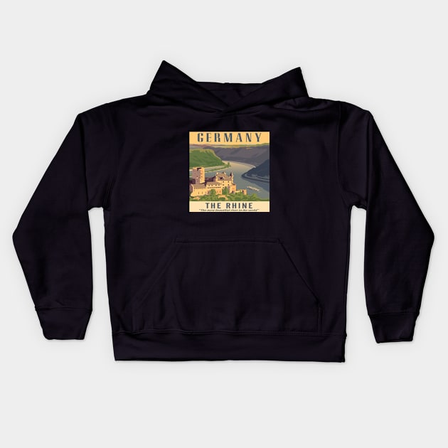 GERMANY TRAVEL VINTAGE "THE RHINE" Kids Hoodie by cityvinart